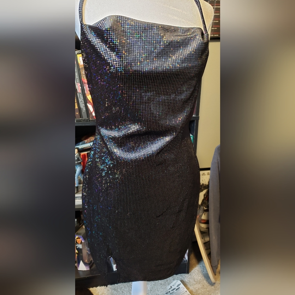 Liz & Sara Sparkling Black Mini Dress Size L